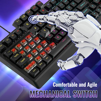 Mechanical Gaming Keyboard with Red Switches: 98 Keys PC Gaming Keyboard with Backlit，Multi-Function Volume & Lighting Knob,Anti-Ghosting Wired USB keybaord for Elite PC/Mac Gamers