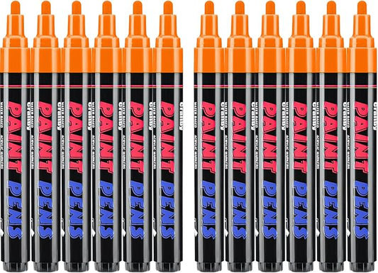 Orange Paint Pens Paint Markers - 12 Pack Permanent Quick Dry Waterproof Marker Pens for Rocks Wood Fabric Plastic Canvas Glass Mugs Metal Tire Stone