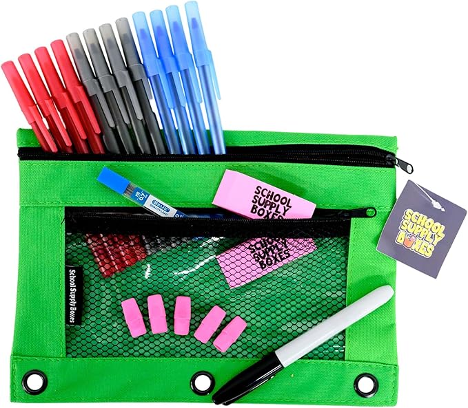 High School & College Pencil Bag Kit (24 Pack) – Pens, Erasers, Lead Refill & Permanent Marker – Pre-Filled School Supply Pouch for Teens & Adults – Study-Ready Zip Kit