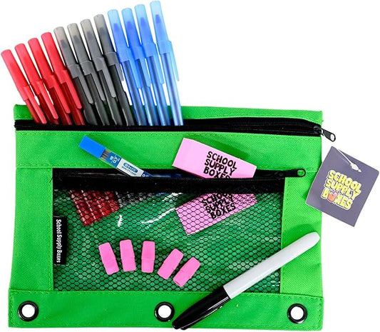 High School & College Pencil Bag Kit (24 Pack) – Pens, Erasers, Lead Refill & Permanent Marker – Pre-Filled School Supply Pouch for Teens & Adults – Study-Ready Zip Kit