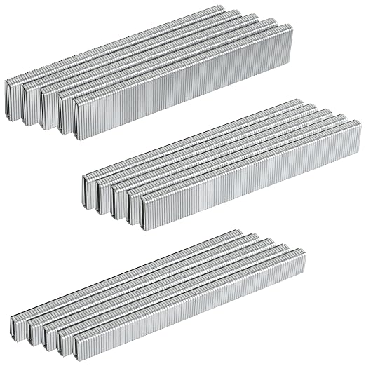 HW HAMWOO 18 Gauge 1/4" Narrow Crown Staples,Galvanized 18GA Nail Gun Nails Assorted, Suitable for Most Brand of 18 Gauge Pneumatic and Electric Brad Nailer (1/2",3/4",1":3000PCS)