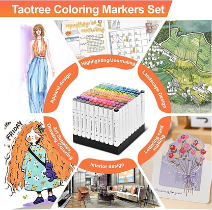 Taotree Alcohol Markers 80 Colors with Case & Holders, Dual Tips Art Coloring Markers Pens Set, Chisel & Fine Sketch Pens Art Supplies for Artist Kids Adult Coloring Book Drawing, Painting, Sketching