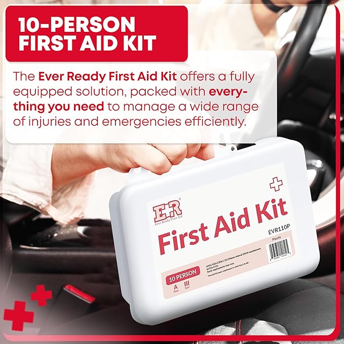 Ever Ready First Aid 10 Person First Aid Kit with Plastic Case, Type III, Ansi A, OSHA Compliant
