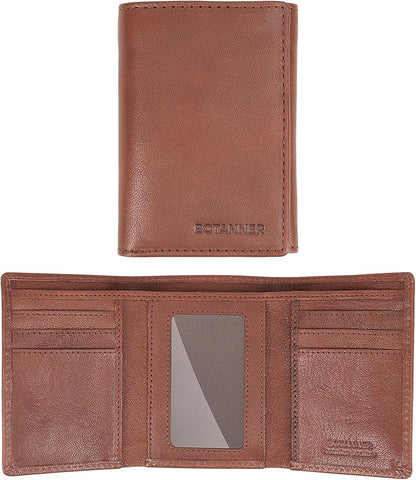 Genuine Leather Mens Trifold Wallet RFID Blocking 6 Credit Card Slots 1 ID Window 1 Section for Bills 2 Hidden Pockets- Choco