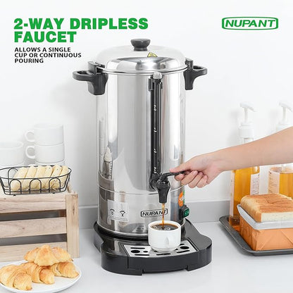 Commercial Coffee Urn 50 Cup/8L Coffee Dispenser with Upgraded Percolator, 304 Stainless Steel Hot Water Urn Beverage Dispenser with Keep Warm Mode, Large Coffee Maker for Catering Party