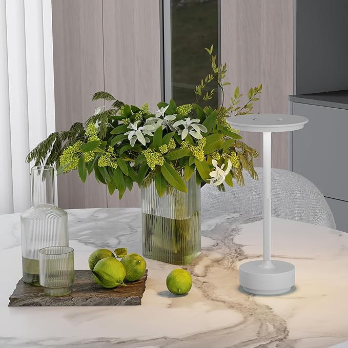 Rechargeable Table Lamps Cordless, Portable 5000mAh Outdoor Table Light, 3 Color Stepless Dimming LED Table Lamp with Memory Function, for Home/Dinner/Patio/Restaurant.(Light Gray)