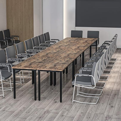 Bonzy Home Conference Tables 16ft Office Computer Desk for Meeting Room Study Writing Printer Table Meeting Seminar Table for 20 People Rustic Vintage Brown 8PCS 188.8"x47.2"x29.5"