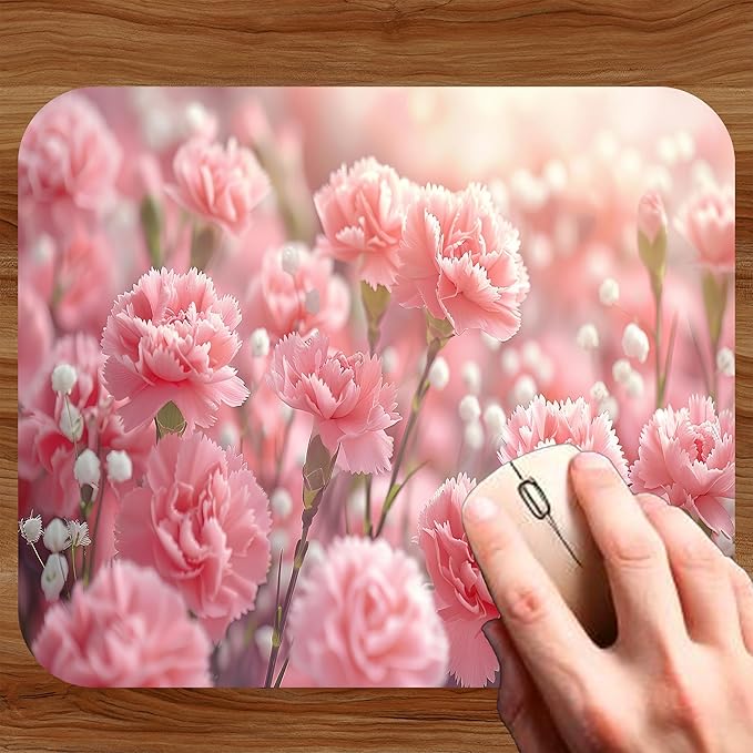 Floral Pattern Flower Mouse Pad Mat Mousepad for Desk Computer Laptop PC Gaming Home or Office Gift for Her Flowers (Pink Carnation MP107)