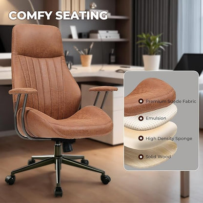 Ergonomic Executive Office Chair with Lumbar Support, Adjustable Height Home Office Desk Chair with Armrests, High Back Padded Headrest Office Chair, Rolling Swivel Computer Gaming Chair, Brown