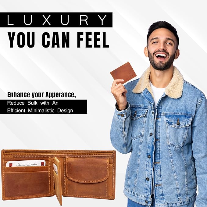 Bifold Wallet for Men with Premium Cowhide Leather Slim Wallet, Minimalist Design, Multiple Card Slots, Stylish Durable Gift-Ready Men’s Wallet (Brown)