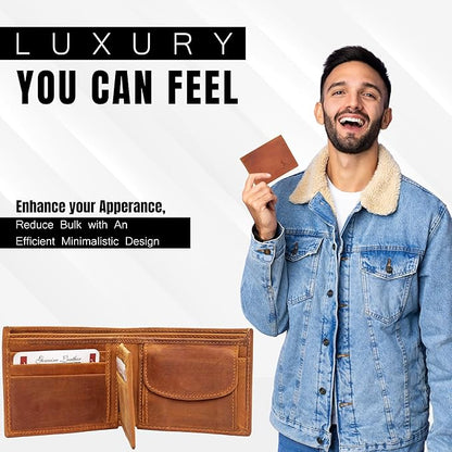 Bifold Wallet for Men with Premium Cowhide Leather Slim Wallet, Minimalist Design, Multiple Card Slots, Stylish Durable Gift-Ready Men’s Wallet (Brown)