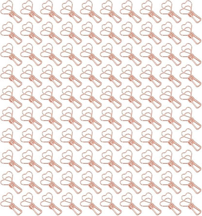 Clips in Assorted Sizes, Medium Metal Paper Clips, 100 Pcs Rose Gold - Strong Clamping Force, Hollow Heart Shape, Cute Office Document Accessories (Pink Gold)