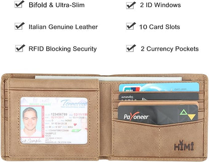 Wallet for Men-Genuine Leather RFID Blocking Bifold Stylish Wallet With 2 ID Window