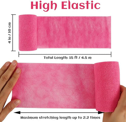 6 Rolls Elastic Self Adhesive Bandage Wrap 4 Inch, Breathable Non Woven Cohesive Bandage, Vet Wrap for Dogs, Ankle Sprains Swelling Medical First Aid Tape, Sports Athletic Tape Color