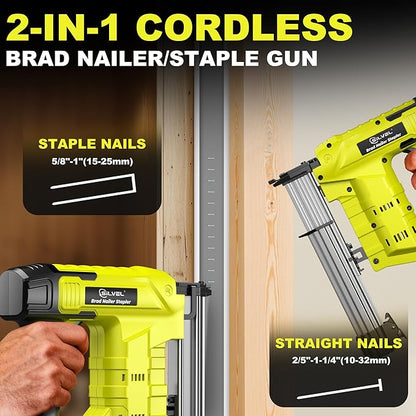 SILVEL 21V Cordless Nail Gun, 2-in-1 Electric Brad Nailer Stapler Gun with 2 * 5.0Ah Battery Powered, 1000pcs Nails, 18GA Staples,for Woodworking, Home Improvement, Carpentry, DIY Project Green