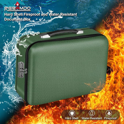 Fireproof Document Box, Hard Shell Fireproof Box, Document Organizer with Lock, Fireproof Water Resistant box, Portable Documents Safe Box for Important Document Certificates, Laptop, Passports, Green