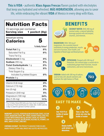 Electrolyte Drink Mix – Pineapple Agua Fresca Flavor | Sugar-Free Hydration Powder with Coconut Water & Minerals | 15 Single-Serve Stick Packs, Low Calorie, Natural Flavor