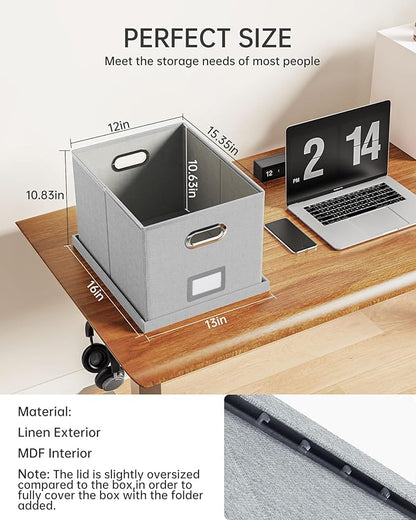 Oterri 2 Pack File Storage Organizer, Filing Box, Portable File Box with Lid, Fit for Letter/Legal File Folder Storage, Document Organizer, Gray-White