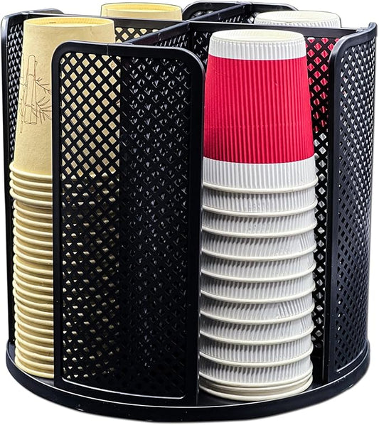 Paper Cup and Lid Holder, CITZCFYU Rotatable Coffee Cup Dispenser fit 5-16oz Disposable Cups Organizer, Plastic Cup Storage Rack for Countertop, Coffee Shop, Station, Bar, Office,Kitchen, Black