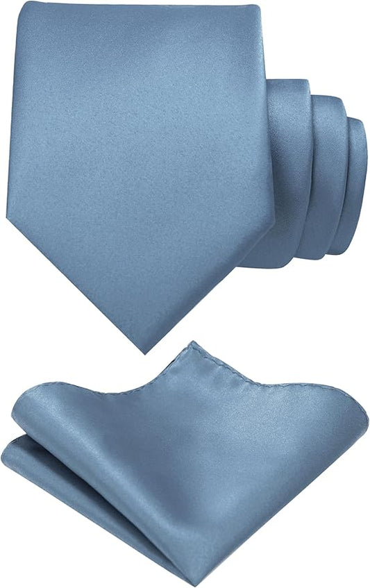 RBOCOTT Solid Color Tie and Pocket Square Hankerchief with Lapel Pin Set for Men