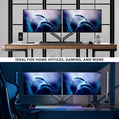 Mount-It! Dual Monitor Desk Mount – Full Motion Gas Spring Arms, Fits 13 to 32 Inch Screens, Holds 17.6 lbs per Arm, Dual Monitor Stand, VESA Mount, C-Clamp & Grommet Base
