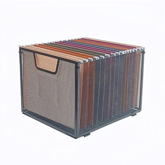 Modern Black Metal Mesh Hanging File Organizer, Office/School/Home File Crate, 13.8 x 12 x 10 inches