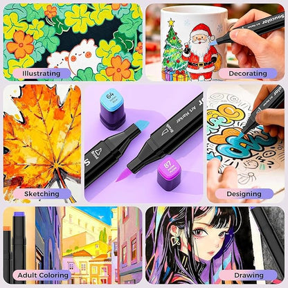 Soucolor 51 Colors Alcohol Markers Brush Tip, Dual Tip Brush & Chisel Alcohol-Based Art Markers, 50 Colors+1 Blender Drawing Coloring Art Supplies for Kids Artists Adults Teen Girl Gifts Trendy Stuff