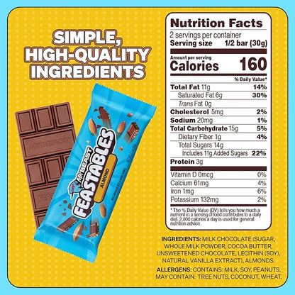Feastables Almond Milk Chocolate KING Size Chocolate Bar, 2.1oz (60g), 10 count