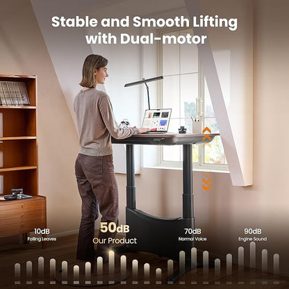 COLAMY Electric Standing Desk, Whole-Piece Gaming Desk with Dual Motors, Ergonomic Footrest, Drawers for Storage, Adjustable Height Sit-Stand Desk for Home Office (MFC Desktop, Walnut + Black)