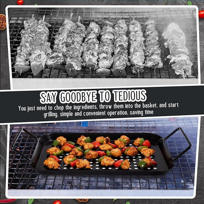 3 Pack Grill Basket Set for Outdoor Grill, Stainless Steel Vegetables Grilling Basket with Holes and Handles, Nonstick Barbecue Pan for Seafood Meat Grilling Accessories Gifts for Men