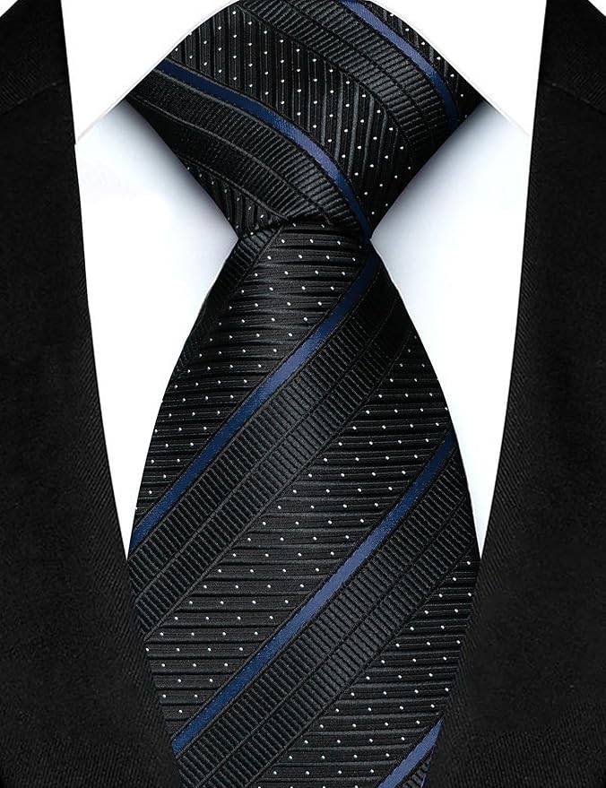 JEMYGINS Mens Striped Tie and Lapel Pin Necktie Pocket Square with Tie Clip Sets for Business Casual 4PCS