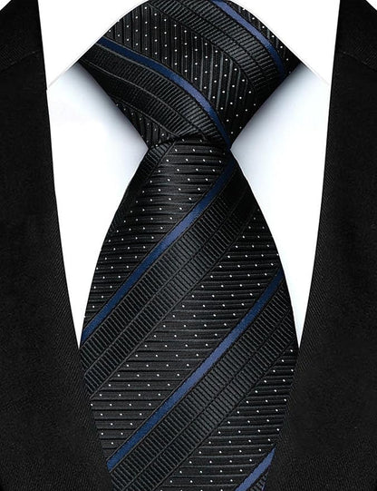 JEMYGINS Mens Striped Tie and Lapel Pin Necktie Pocket Square with Tie Clip Sets for Business Casual 4PCS