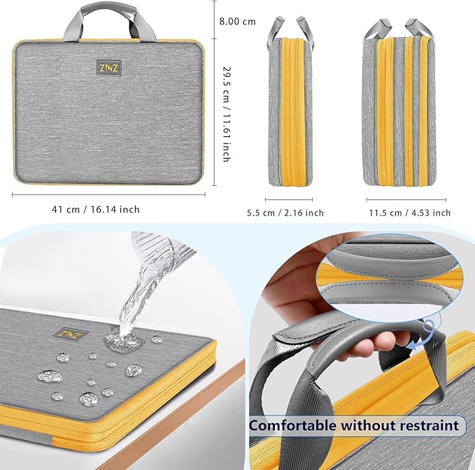 ZINZ Laptop Case 15 15.6 16 inch Sleeve, Expandable Computer Hand Bag with Multi-pockets Compatible with MacBook Pro 16 inch M4/M3/M2/M1, MacBook Air/Pro 15 inch and 15-16 inch Notebooks，G01YL01