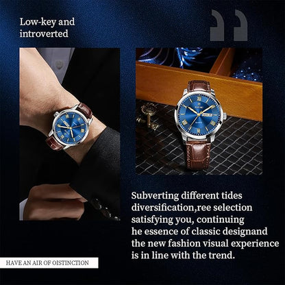 Mens Watches Luxury Dress Waterproof Leather Watch with Date Day Analog Quartz Large Number Wrist Watch Casual Classic Luminous Scales Big Face Easy Read Reloj para Hombre
