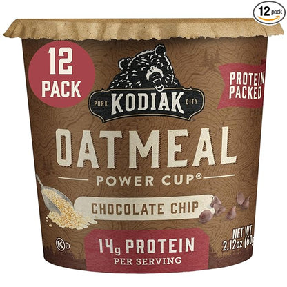 Kodiak Cakes Instant Protein Chocolate Chip Oatmeal in a Cup, 2.12oz (Pack of 12)