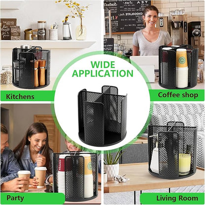 Coffee Cup Dispenser,Disposable Paper Cup and Lid Holder 360° Rotatable with 4 Compartments,Can Stacking 3-16oz Cups and Lid Holder for Coffee Shop,Home Countertop,Kitchen,Restaurant,Office