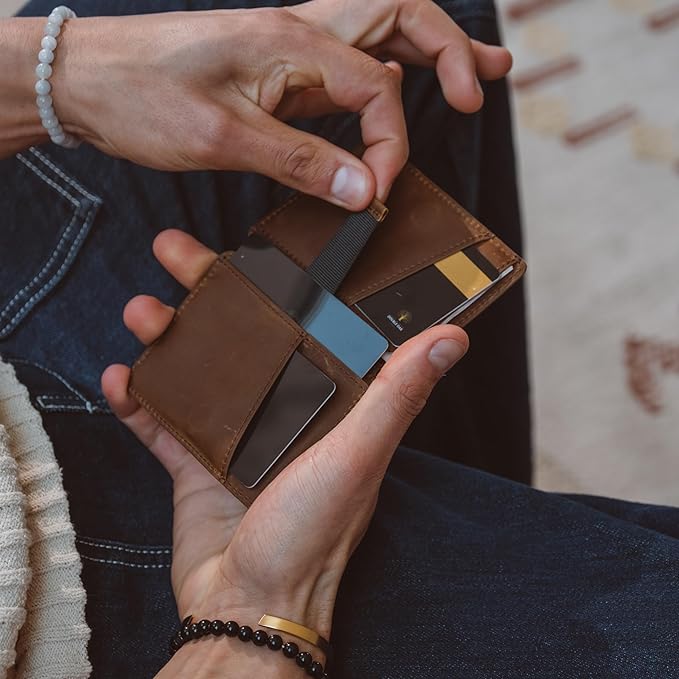 CLOUD Wallet Slim Minimalist — Magnetic Closure, Lightweight Design, Quick Access Pull Tab - Top Grain Leather Front Pocket Wallet (Light Brown)
