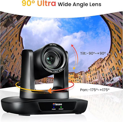 UHD 4K HDMI/USB3.0 PTZ Camera with 12X Optical Zoom, 90° FOV Wide Angle Lens, Video Conference Room Camera,Live Streaming for Church Worship, Work with Zoom Webex OBS YouTube Facebook
