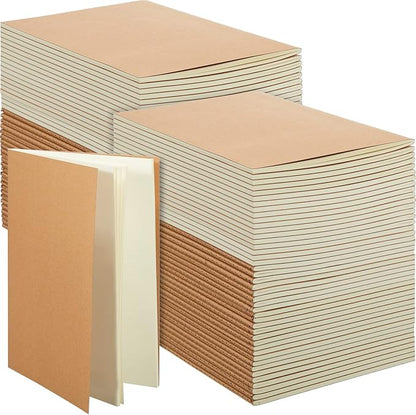 Mimorou 100 Pcs Kraft Notebook Journals 5.5 Inch x 8.3 Inch A5 Softcover Notebooks Bulk for Writing Sketch Office Notepad with 60 Pages 30 Sheets (Multicolor,Lined)(Brown,Unlined)