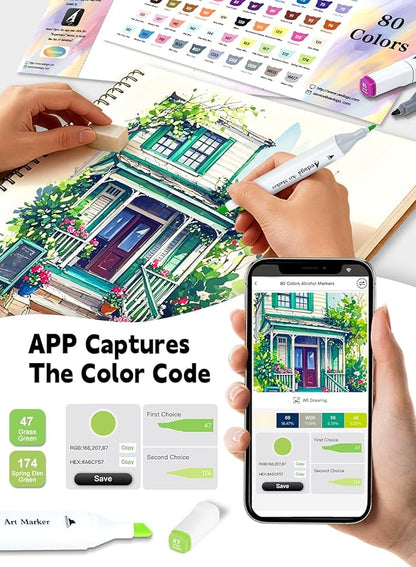 168 Colors Alcohol Markers with Free App, Dual Tip Art Markers with Kickstand Case for Artists Adults, Alcohol Based Marker for Coloring Painting Sketching and Drawing, Great Gift