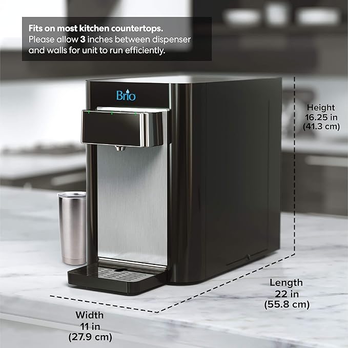 Brio Self-Cleaning Countertop Bottleless Water Cooler Dispenser - with 2-Stage Water Filter and Installation Kit, Tri Temp Dispense, UV Cleaning - Black