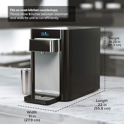 Brio Self-Cleaning Countertop Bottleless Water Cooler Dispenser - with 2-Stage Water Filter and Installation Kit, Tri Temp Dispense, UV Cleaning - Black