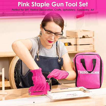 27Pc Staple Gun Set, Pink Staple Guns/Home Use, 3 in 1 Upholstery Staple Gun with 900 Staples, Stapler Gun for Wood Heavy Duty, Fabric, Crafts, Decoration DIY, Home Tool Kit Christmas Gift for Women