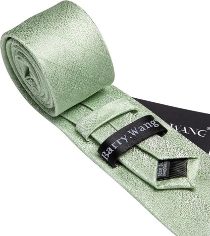 Barry.Wang Tie Sets for Men Silk Solid Necktie Stain Ties Handkerchief Pocket Square Cufflinks Wedding Business Dyed