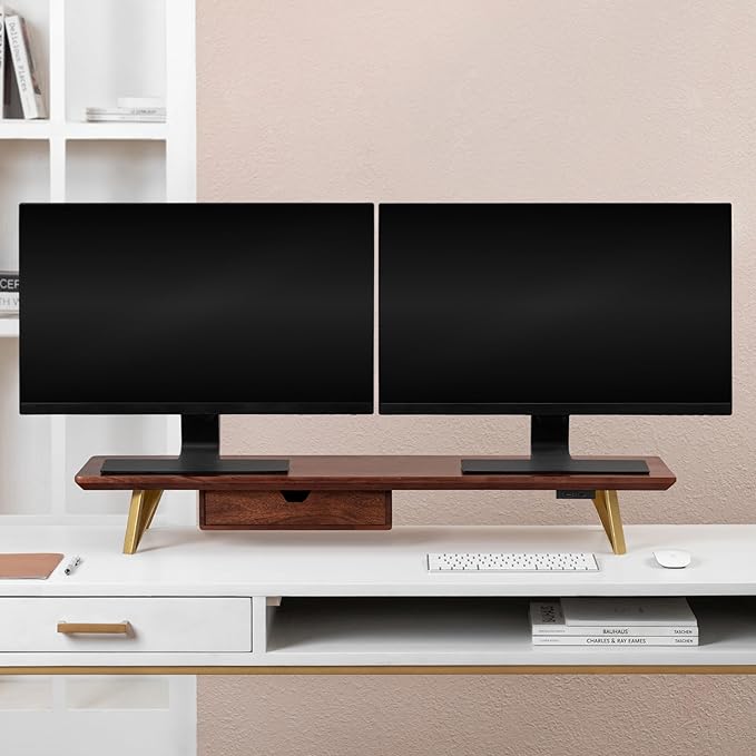 Anji Mountain Wooden Monitor Stand - Elegant Monitor Riser, Perfect Monitor Stand for Desk Organization, Durable Wood Construction monitor stands, Enhances Ergonomics and Workspace Efficiency,Biscotti