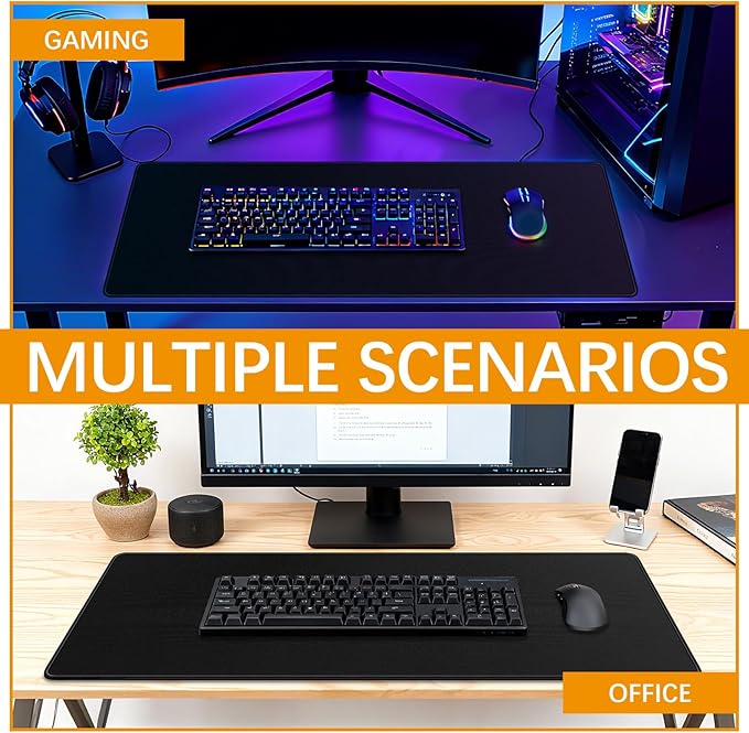 2 Pcs Large Gaming Mouse Pad Black 31.5x11.8 in,Extended Desk Keyboard Pad with Micro Weave Cloth, Edges Stitched Gaming Mouse Pad Pack for Office and Home Use