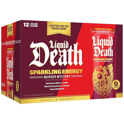 Liquid Death Murder Mystery, Cherry and Spice-Flavored Sparkling Energy, Sugar-Free Energy Drink, 100mg Caffeine, 12 Fl Oz (Pack of 12)