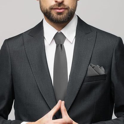 Black Tie Set in Gift Box Mens Solid Color 3.15" (8CM) Black Necktie and Pocket Square Set