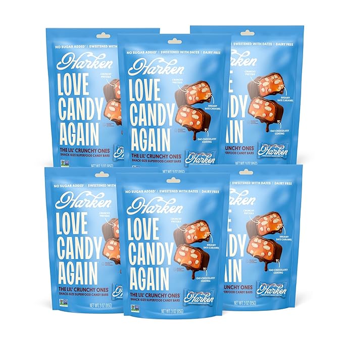 Harken Sweets – The Lil’ Crunchy Ones Mini Candy Bars: Vegan Chocolate Pretzel Snack with Date Caramel – Plant-Based, Gut-Friendly, No Added Sugar – 6-Pack (30 Bars)