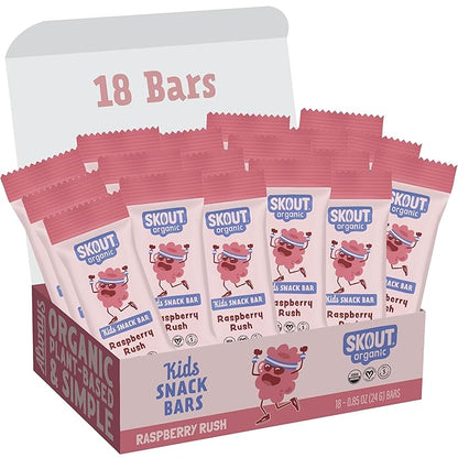 Skout Organic Raspberry Rush Kids Snack Bars (18 Pack) | Organic Kids Snack Bars | Plant-Based Nutrition, No Refined Sugar | Vegan | Gluten, Dairy, Grain, Peanut, Tree Nut & Soy Free